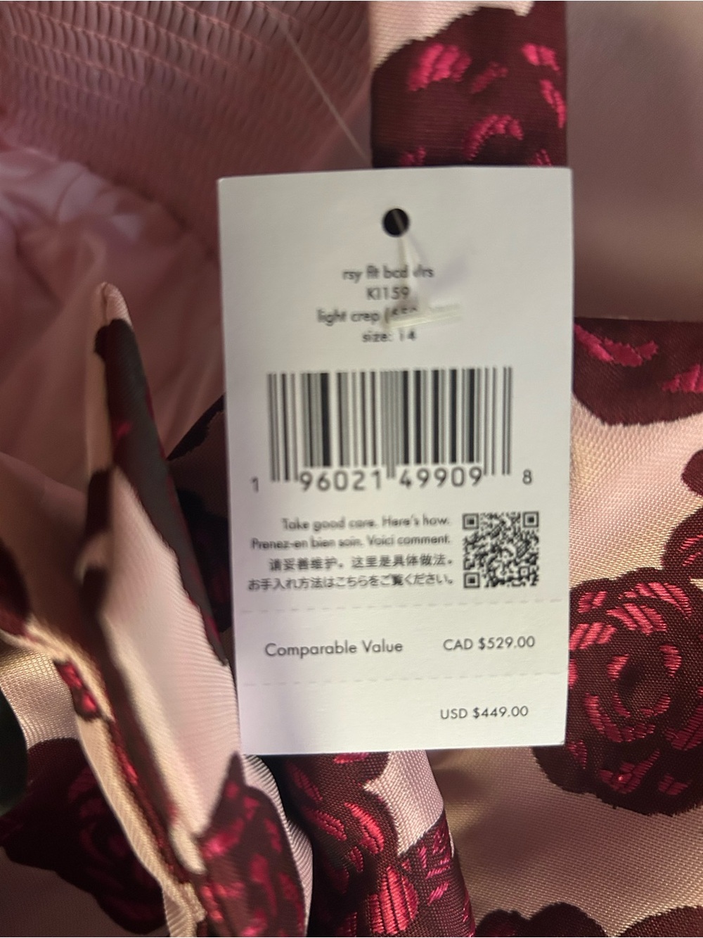 Kate Spade Rosy Florets Midi Dress w/pockets in Pink and Burgundy Floral - Picture 2 of 7